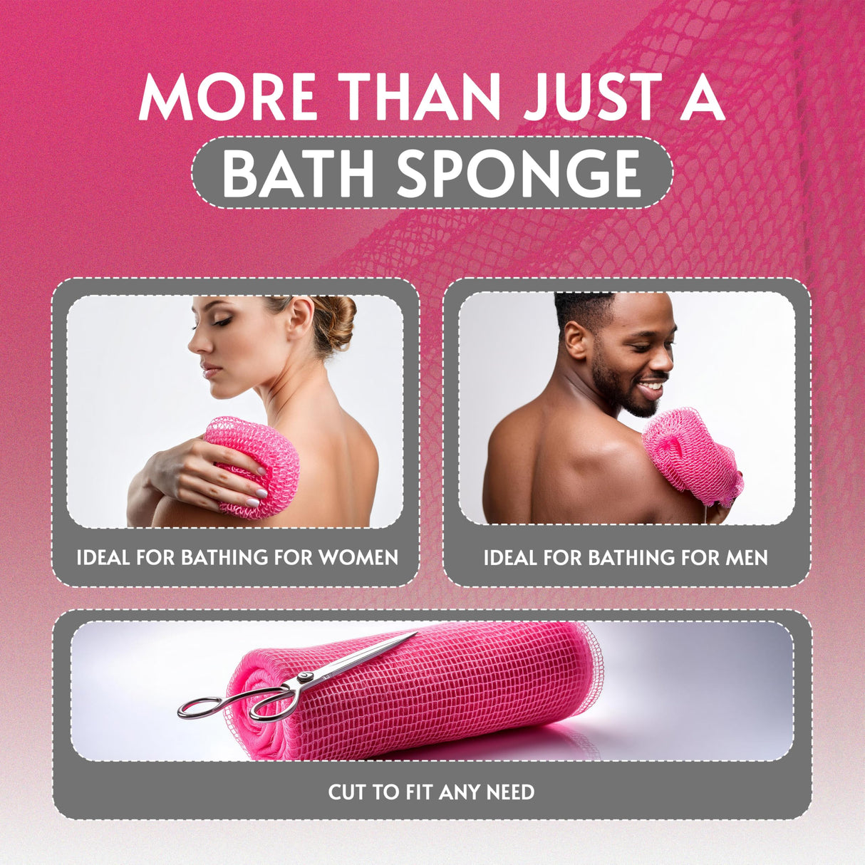 SolDove Bath Sponge Exfoliating Washcloth for Body African Net Shower Exfoliating Towel Back Scrubber Shower Rag Bath Accessories for Smoother Skin (Pink)
