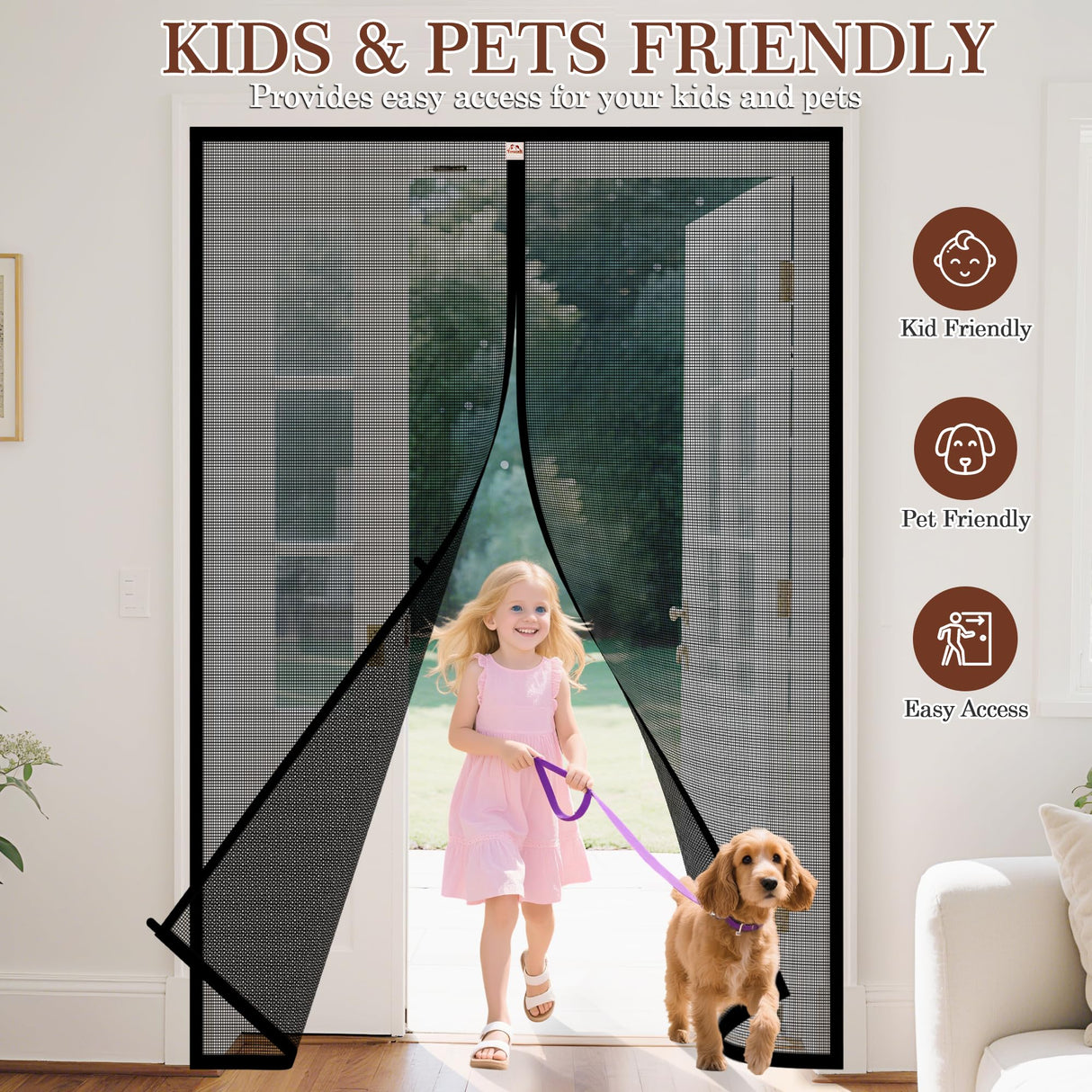 Yotache Magnetic Screen Door fits 72"x78" Doors, Screen Size 74"x79" High-Density Fiberglass Mesh with Powerful Magnets & Windproof Hasp for Sliding French Front/Back Doors, Black