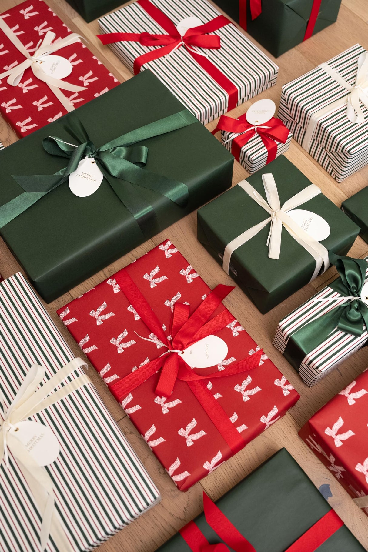 Merry Market Christmas Wrapping Paper Rolls, Premium Matte Gift Wrap, 30” x 168” Large Roll, Bows Stripes Design, Holiday Gift Wrapping