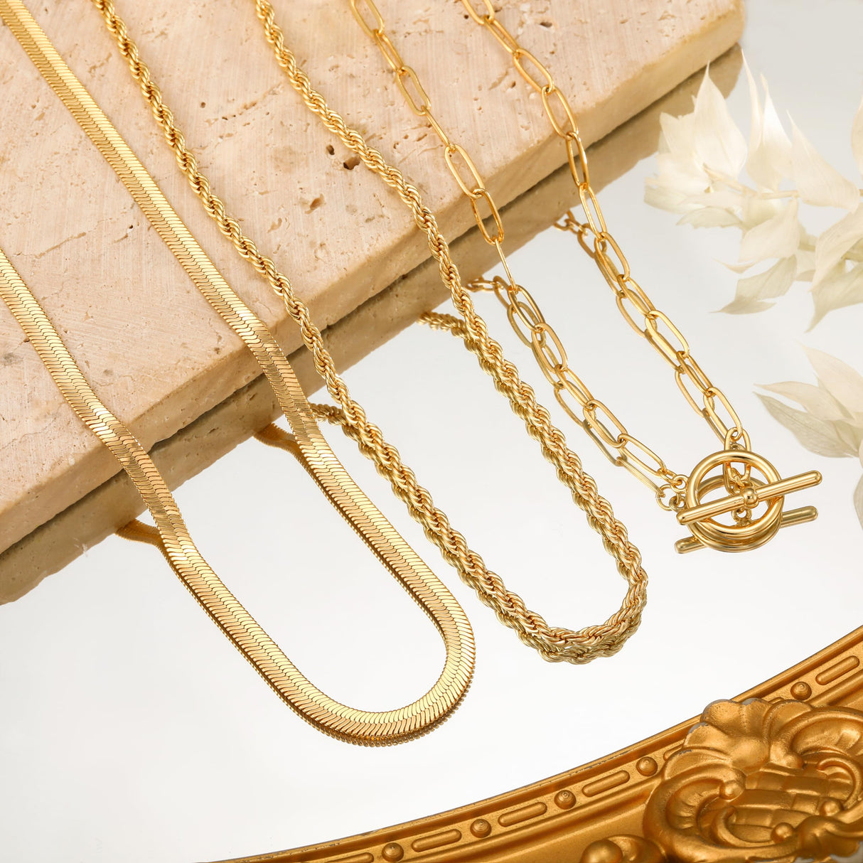 CHESKY 14K Gold Plated Layered Chain Necklace Set