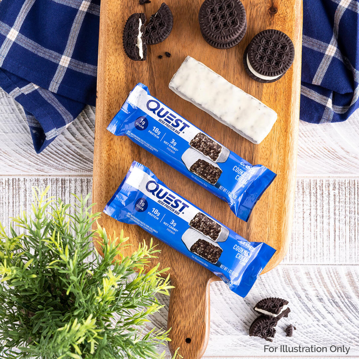 Quest Nutrition Crispy Cookies & Cream Hero Protein Bar, 18g Protein, 1g Sugar, 3g Net Carb, Gluten Free Protein Snack, Keto Friendly, 12 Count