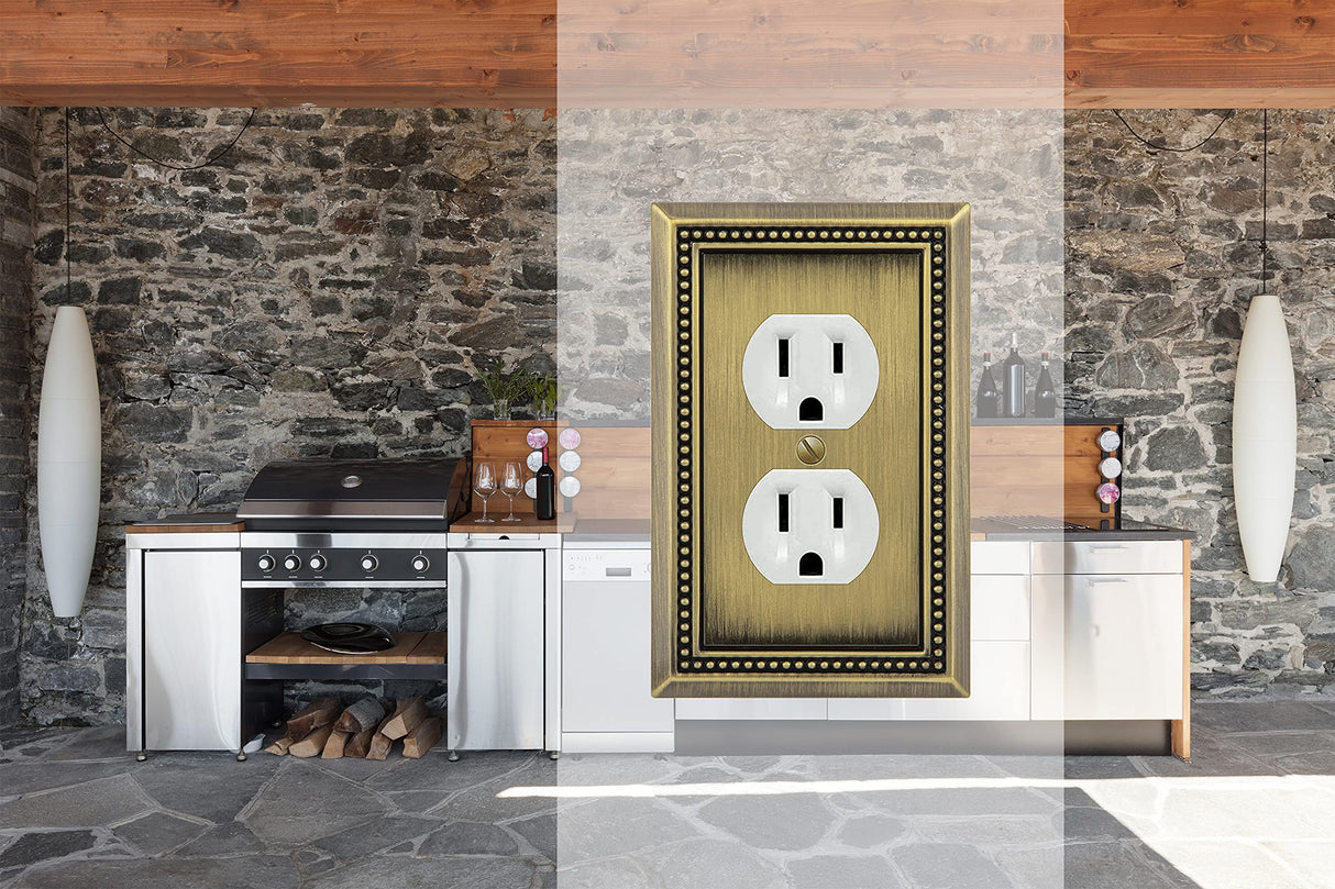 Henne Bery Sunken Pearls Heavy Duty Decorative Wall Plate Switch Plate Outlet Cover (Single Duplex, 3 Pack, Antique Brass)