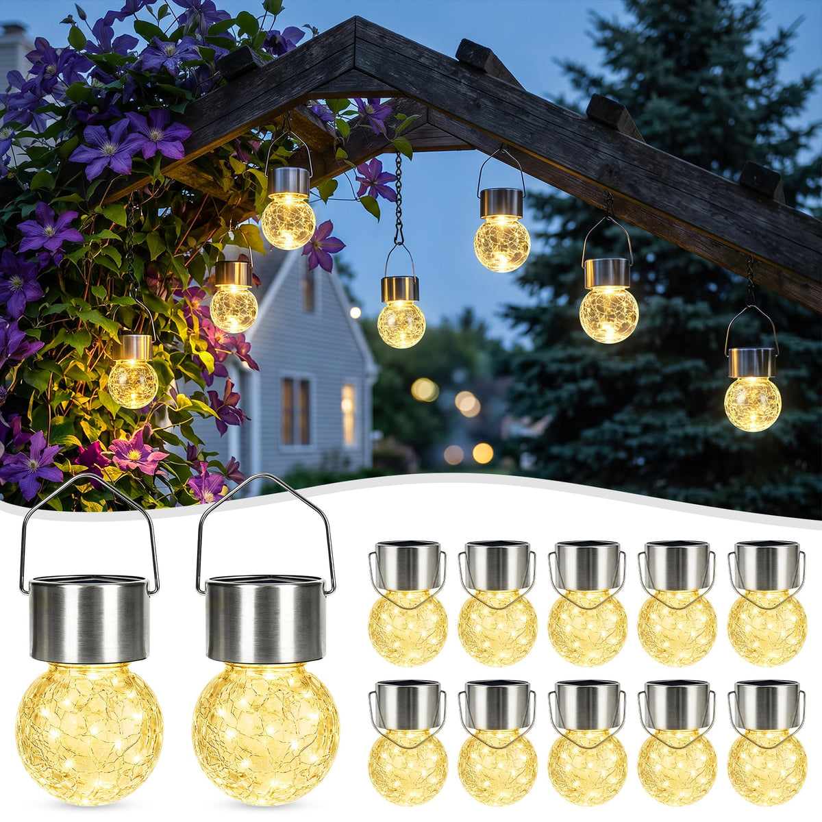 SOLPEX Hanging Solar Lights for Outside Garden Solar Hanging Lanterns 12 Pc