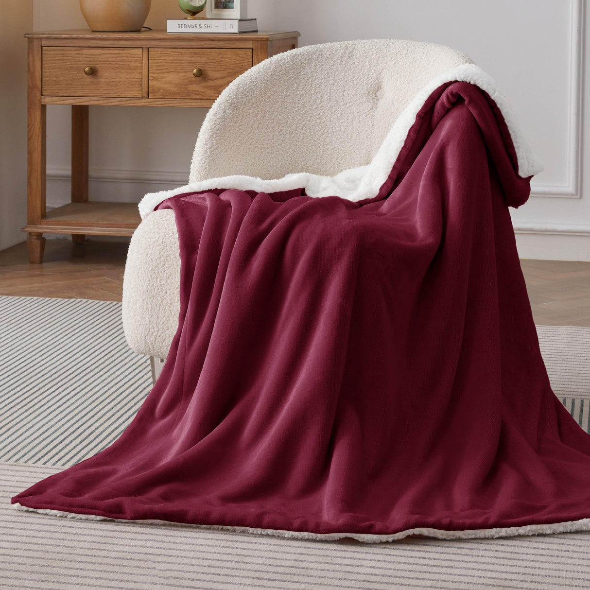 Bedsure GentleSoft Sherpa Fleece Throw Blanket Twin Size for Couch - Thick and Warm, Soft Fuzzy Plush Twin Christmas Blanket for Winter, Burgundy, 60x80 Inches