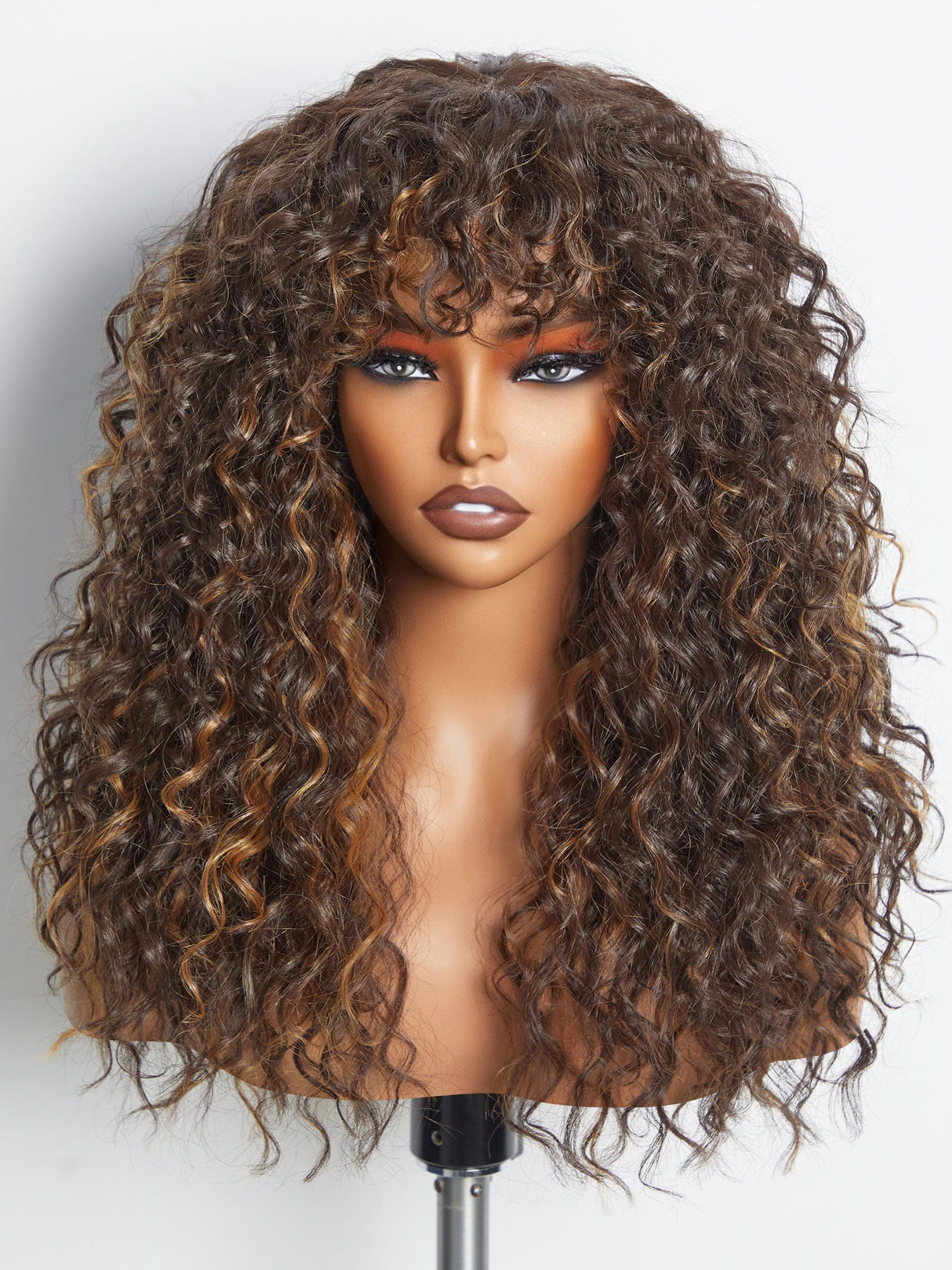 GORGIUS Shaggy Haircuts Natural Highlight Curly Wigs with Bangs Crafted with Style-Archive Technology: Premium Fiber & Remy Human Hair Blended, Realistic Look with True Scalp