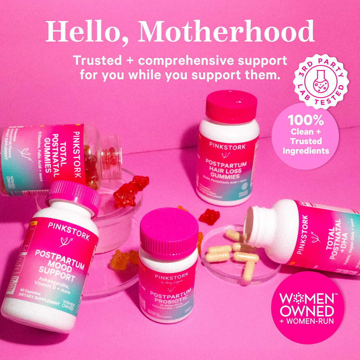 Pink Stork Probiotics for Postnatal Women - 30 Billion CFUS with Ashwagandha and Chamomile, Postpartum Essentials for Hormone Balance, Mood Support, Gut Health, Digestive Wellness, 30 Capsules