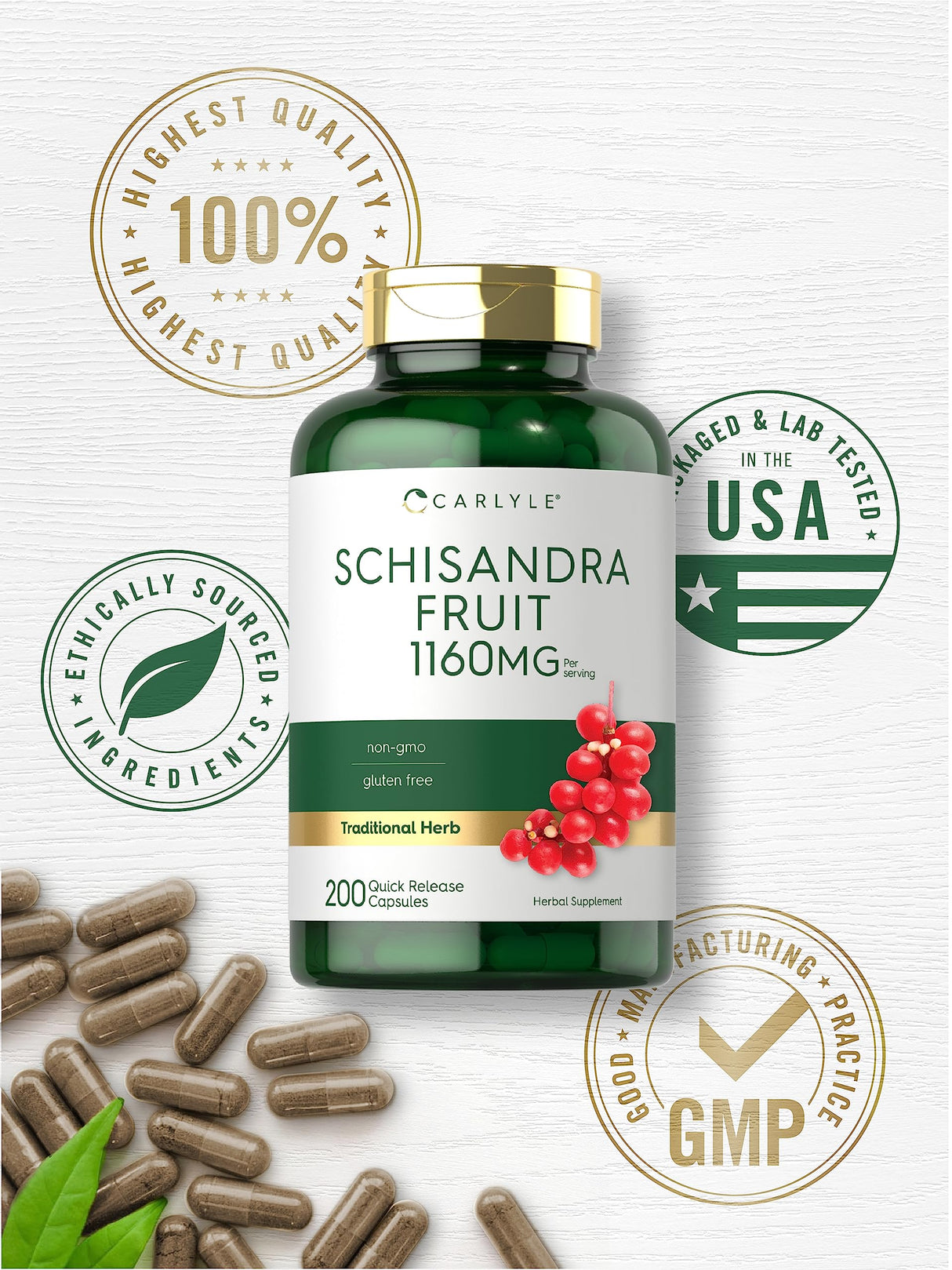 Carlyle Schisandra Supplement 1160 mg | 200 Capsules | for Women and Men | Berry Fruit Extract | Non-GMO and Gluten Free
