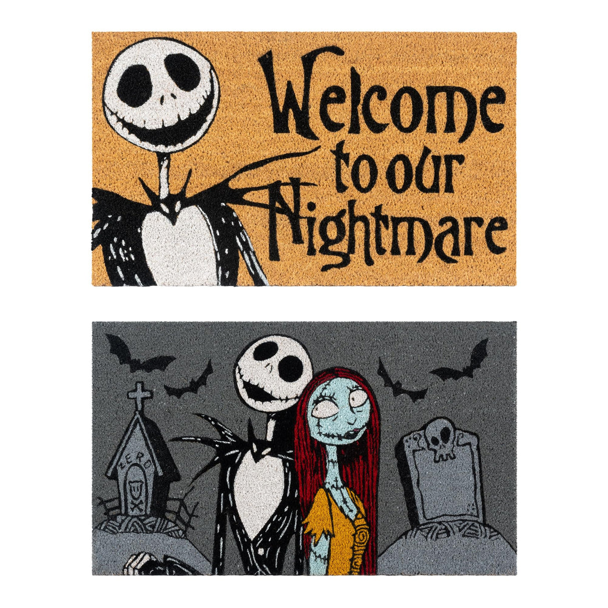 Gertmenian Nightmare Before Christmas Coir Doormat - 2x3 Welcome Mat (2-Pack), Ideal for High Traffic Areas in Front Door, Garage, Entryway - Welcome Nightmare/Jack & Sally, 80005