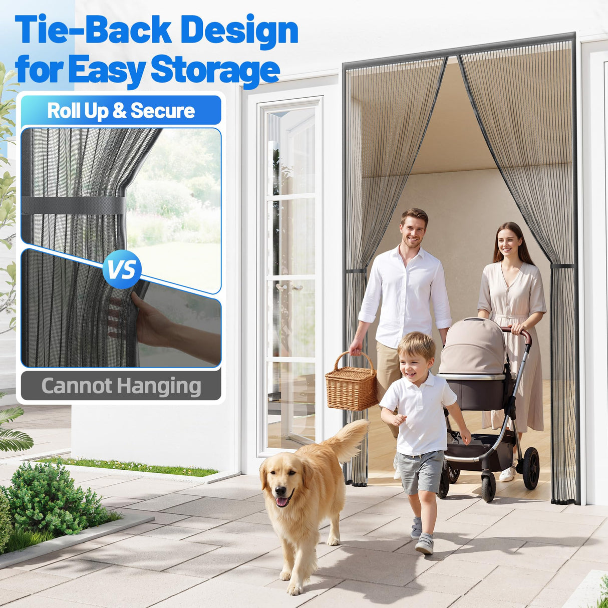 Heavy Duty Magnetic Screen Door Mesh - Auto-Sealing Hand-Free Door Net Screen with 50 Magnets, Pet & Kid Friendly, PET Fine Mesh Doors Screens Keep Bugs & Mosquitos Out Fits Front Doors Size 32ā x 80ā