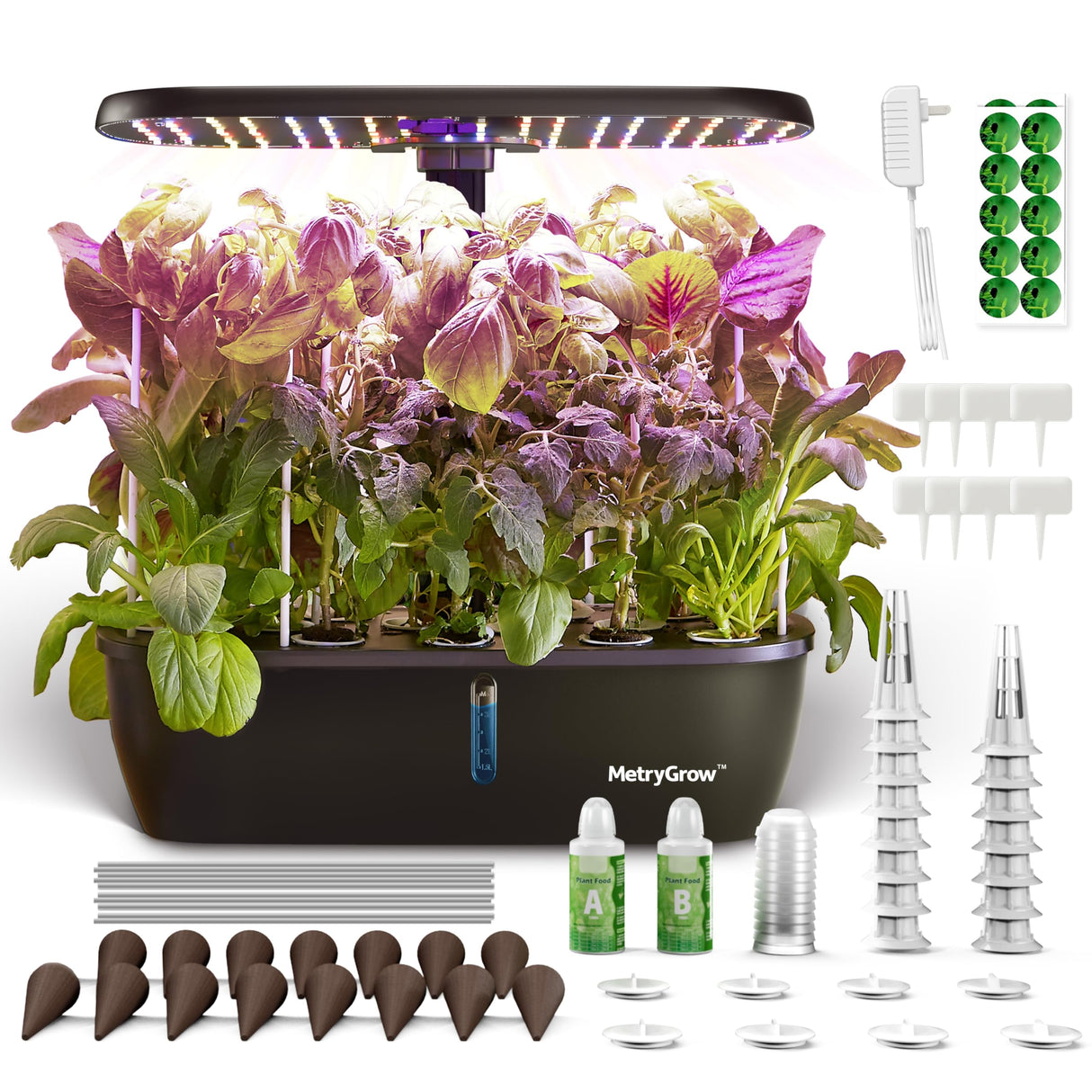 MG-15 Hydroponic Growing System Kits, Smart Indoor Garden with 24W Grow LED Light Full Spectrum, 15 Pods Herb Garden Planter Indoor Gardening for Gifts, Kitchen