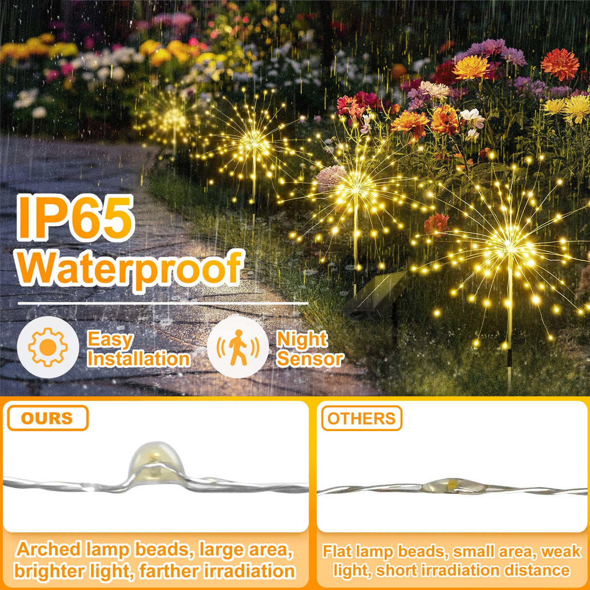 Anordsem Solar Fireworks Lights Outdoor: 4 Bendable Copper Wire 120 LEDs String Lighting - Waterproof DIY Warm Decoration for Yard Garden Proch - Gardening Gifts for Garden Lovers