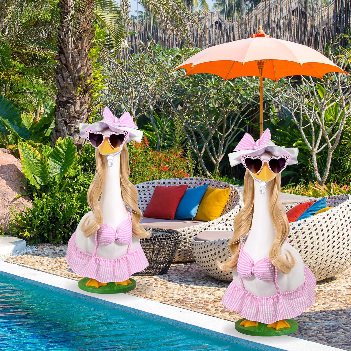 JcHrmers Bikini Goose Outfit Summer Porch Goose Outfits Hawaiian Lawn Goose Clothes Fits 23" Cement Plastic Goose Statue for Summer Outdoor Garden Yard Patio Art Decor