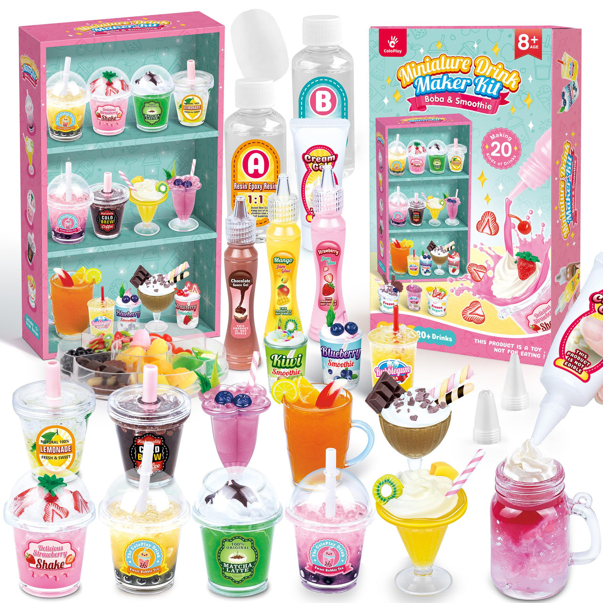 20 PCS Miniature Drink Marker Kit, Miniature Food Toys, Kitchen Pretend Food DIY Crafts Kits for Kids Ages 8-12, Girls Gift for Christmas, Birthday, Collectors, Resin Play, NOT Edible