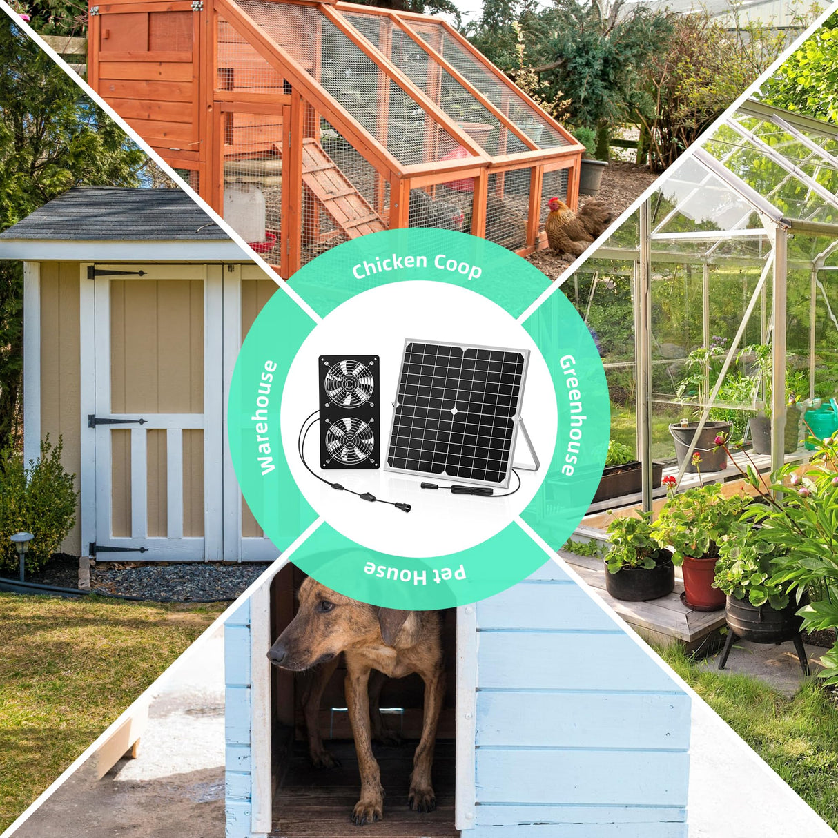 TIMEBAL Solar Powered Exhaust Fan for Shed, 350 CFM High Airflow Solar Vent Fan with Dual Waterproof Fans, Outdoor Cooling Ventilation for Chicken Coop, Greenhouse, Dog House