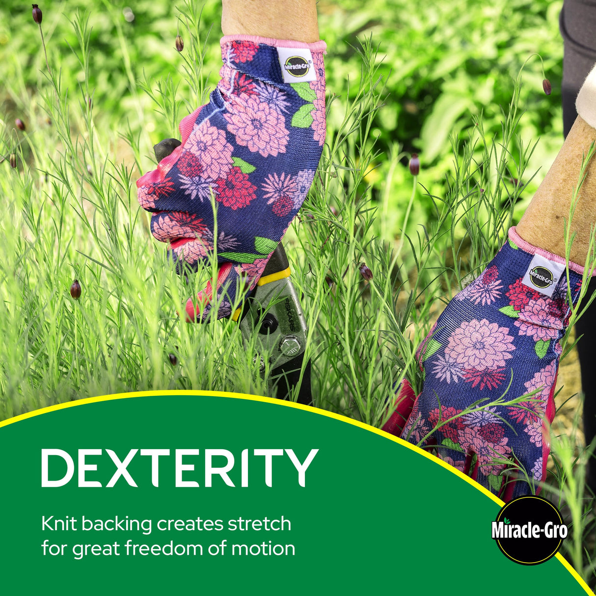 Miracle-Gro Women's Nitrile Coated Grip Floral Pattern Gardening Work Gloves 3-Pack, Extreme Comfort, Excellent Grip, Water Resistant, Pink/Purple, Medium, (MG37126/WML)
