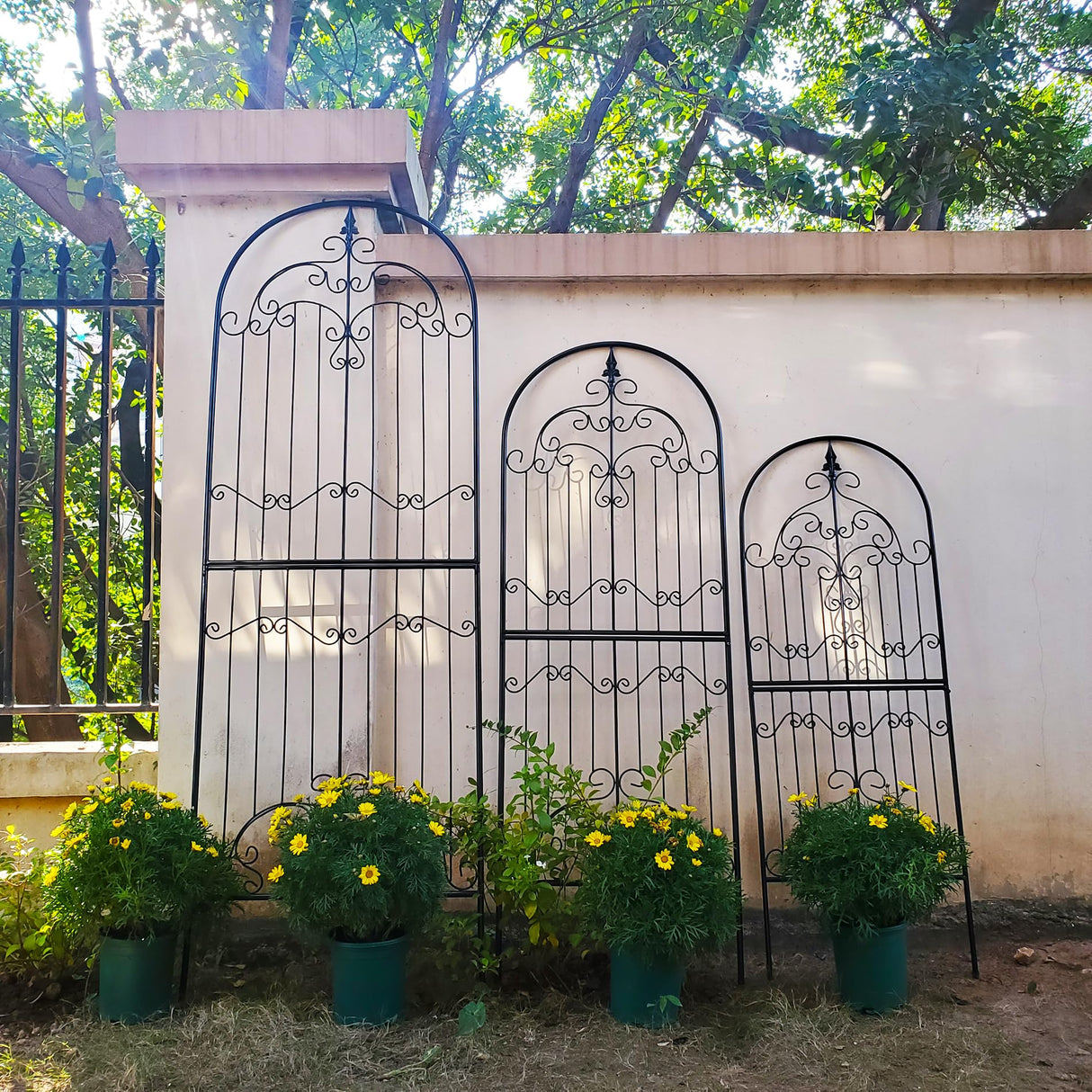 SCENDOR Garden Trellis for Climbing Plants 70.8" H x 25.6" W Metal Wrought Iron Outdoor Wall Panel for Vines Flowers Elegant Accent Decorative Garden Structure