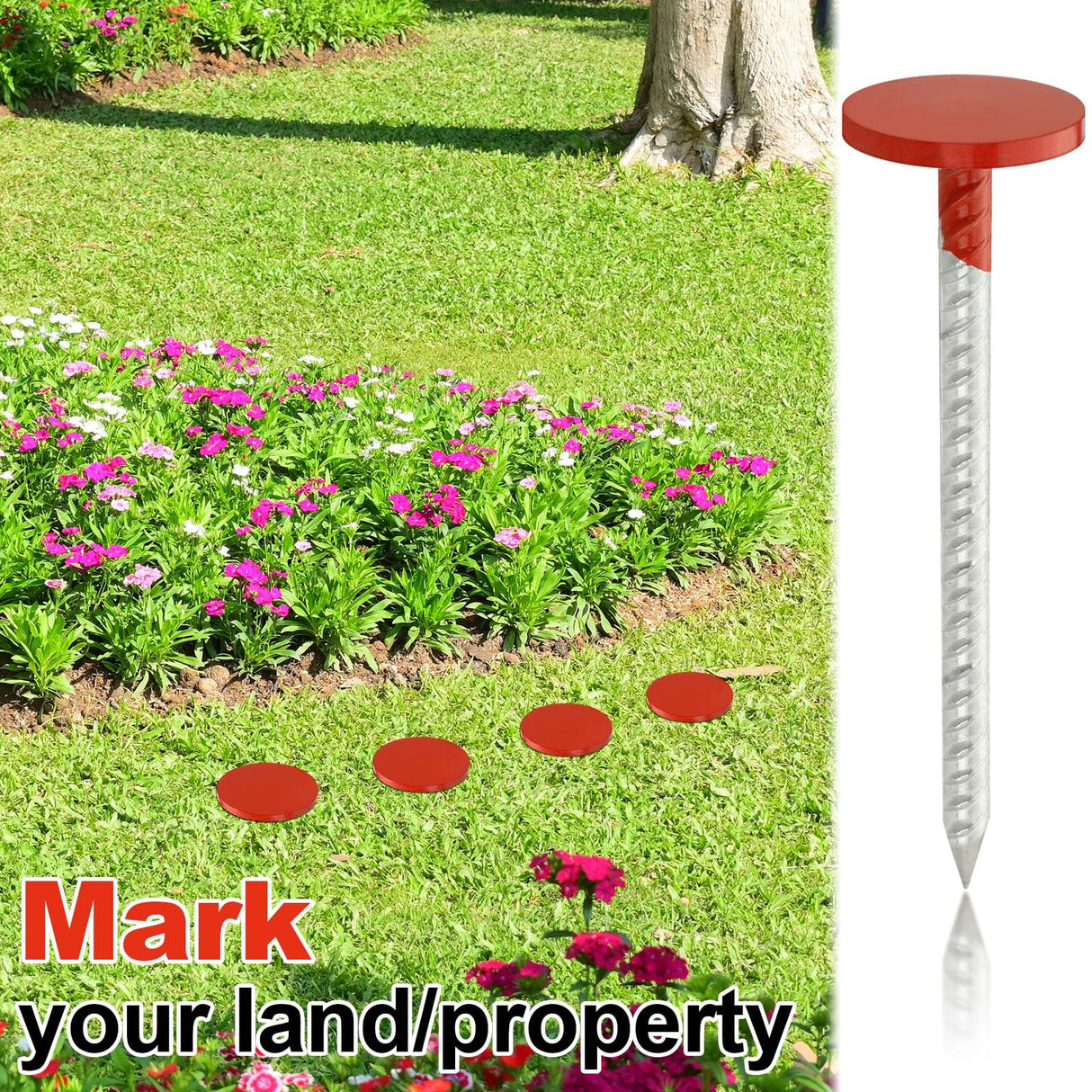 Otoolling 8 Pack 12 Inch Survey Marker Stakes Galvanized Rebar 1.35 lb Heavy Duty Hi Vis Property Line Marker Post for Paver Garden Lawn Landscape Edging Weed Barriers (Orange)