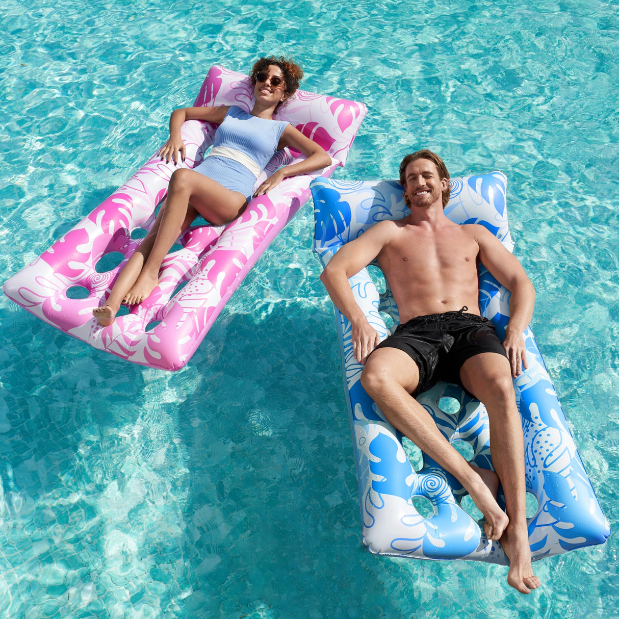 SLOOSH 2-Pack Inflatable Pool Floats Mat - XL Floaties Adults Size with Headrest, Sun Tanning Raft Lake Beach Swimming Party Pool Toys Floating Lounge Above Water Keep Cool (Blue/Pink)