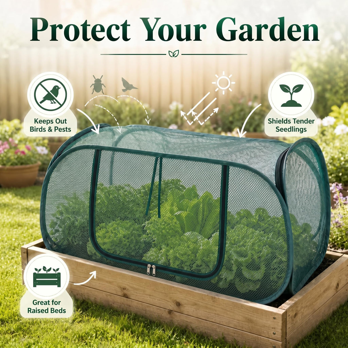 2 Pack Pop Up Mesh Plant Cover-33% Sunblock Garden Covers for Raised Beds
