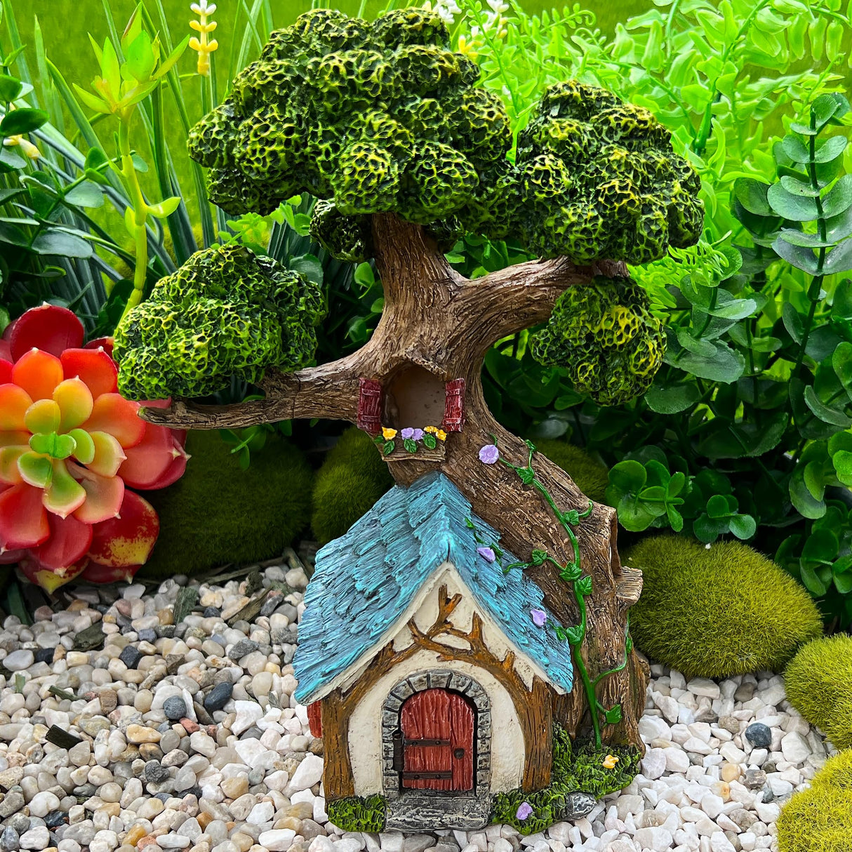Mood Lab Fairy Garden Figurines - Tree House (8.5" H) - Miniature Decorative House - Outdoor & Indoor Garden Decor