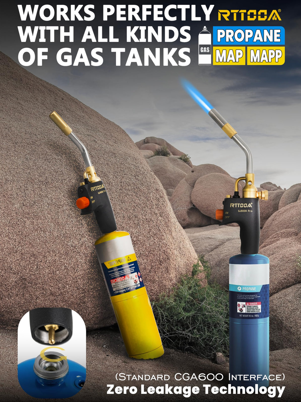 RTTOOA Propane Torch Head, GJ-8000pro High Intensity Torch Head, Trigger Start Gas Torch Kit for Propane, Pencil Flame Welding Torch Fuel by Mapp/Map/Propane, Soldering, Cooking(CSA Certified)