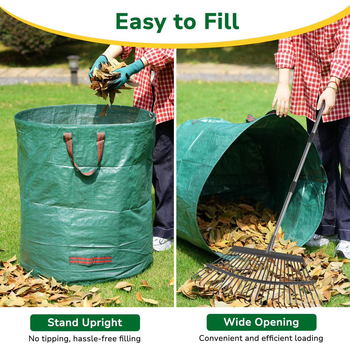 GreatBuddy 72 Gallon Leaf Bags Reusable 3 Pack, Heavy Duty Collapsible Lawn and Leaf Bag, Self-Standing with Top & Bottom Handles, PP Waterproof Yard Waste Bags for Leaves Grass Clippings Debris