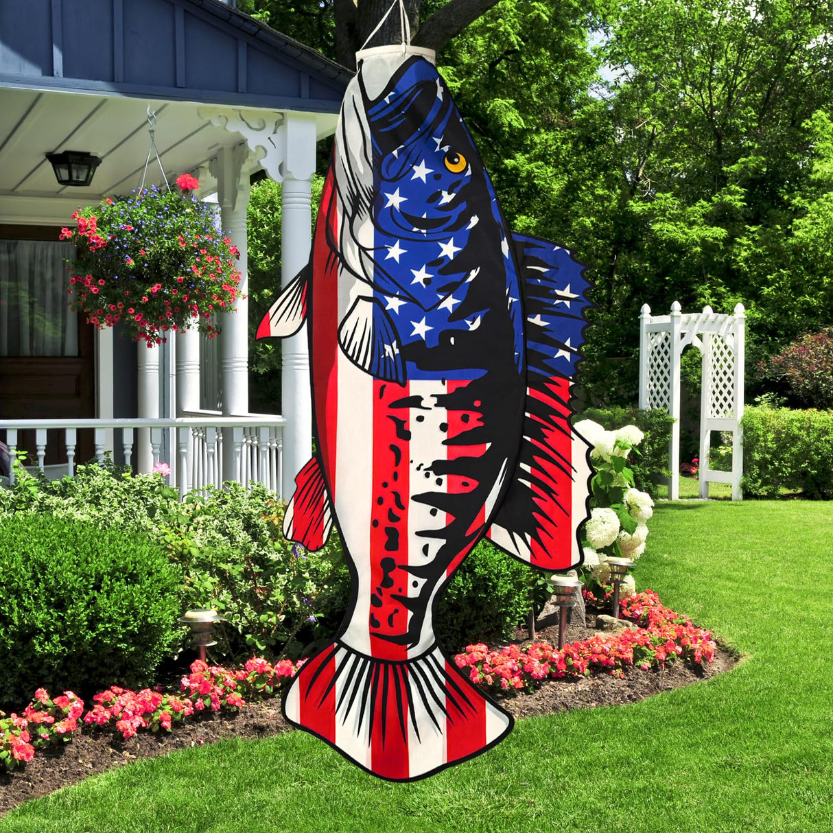 YMYIELD Patriotic USA American Fish Windsock 40 Inch Durable Outdoor Hanging Decoration for Yard Garden Patio Home and More