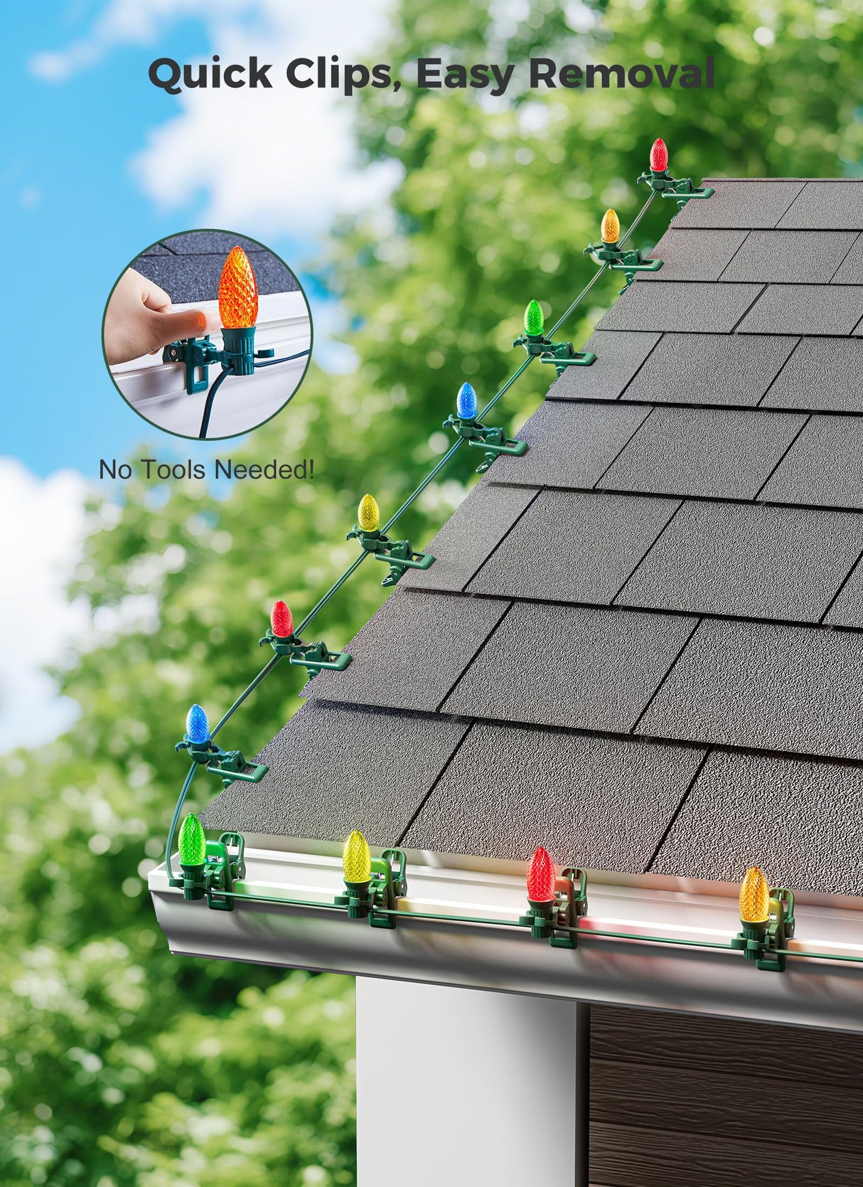 C7 C9 Christmas Lights Spring Clips, 100 Count Holiday Lights Quick Spring Clips, Shatterproof Shingle and Gutter Clips for E12, E17Socket, Rope Lights Roofline Fence Railing Mantel Christmas Trees