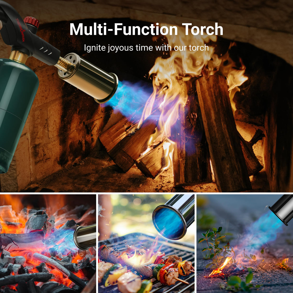 ThermoMaven Powerful Propane Torch, Kitchen Cooking Culinary Torch Lighter, Adjustable Blow Torch for Sous Vide Searing Steak, BBQ, Grill, Campfire Charcoal Starter, Gas Welding Kit(Tank Not Included)
