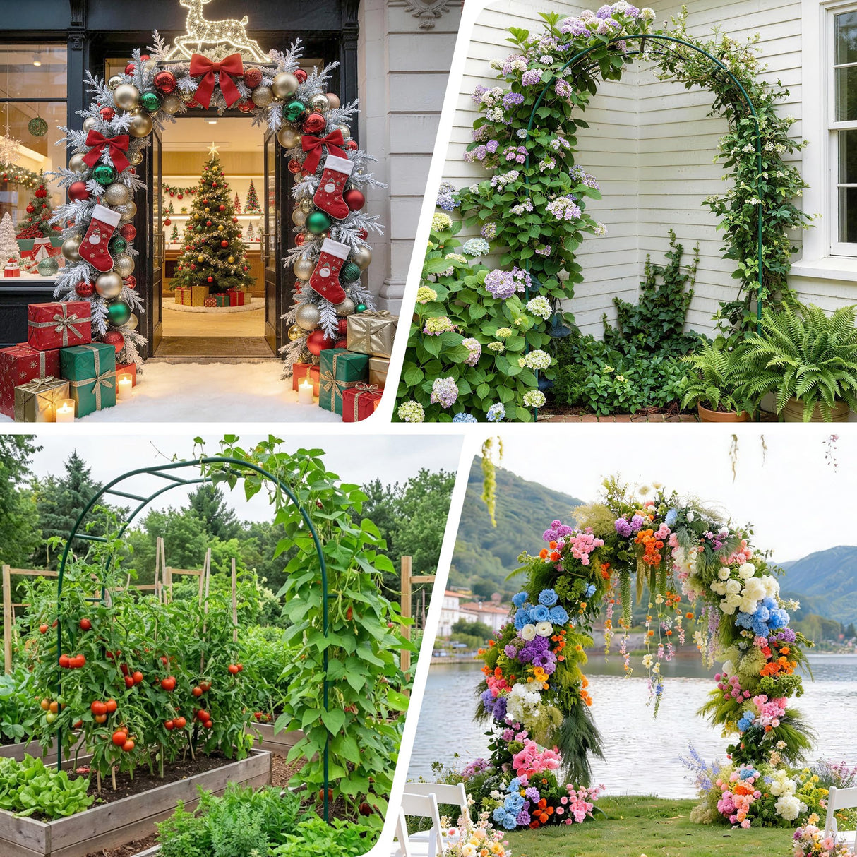 Fecita Thickened Rustproof Garden Arch Metal Trellis for Climbing Plants Outdoor, Wedding Arch Garden Arbor Frame Archway 4.9 x8.1 or 7.9 x6.7Ft Flower Arches for Bridal Party Decoration (Green)