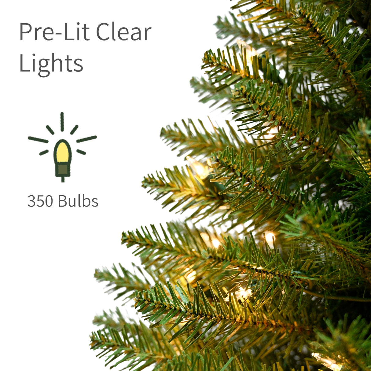 Puleo International 7.5ft Pre-Lit Slim Fraser Fir Christmas Tree with 350 Clear Lights, 1188 Realistic Dense Branch Tips, Easy Setup Artificial Trees with Sturdy Metal Stand