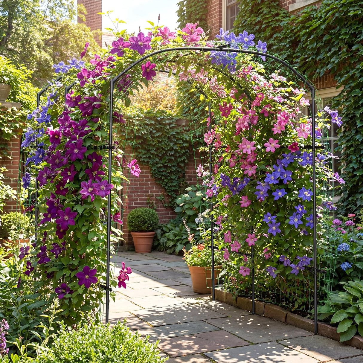 DoCred Garden Arch Trellis, 87''H x 75''L Metal Trellis for Climbing Plants