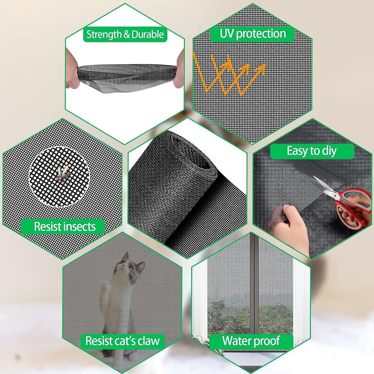 QWR Pet Proof Window Screen and Screen Door Replacement, 48"x 360" Upgraded Durable Thickened Vinyl Coated Wire-Like Mesh for Sliding Screen Door,Patio,Windows(Rolled Package Without Tool Kit)