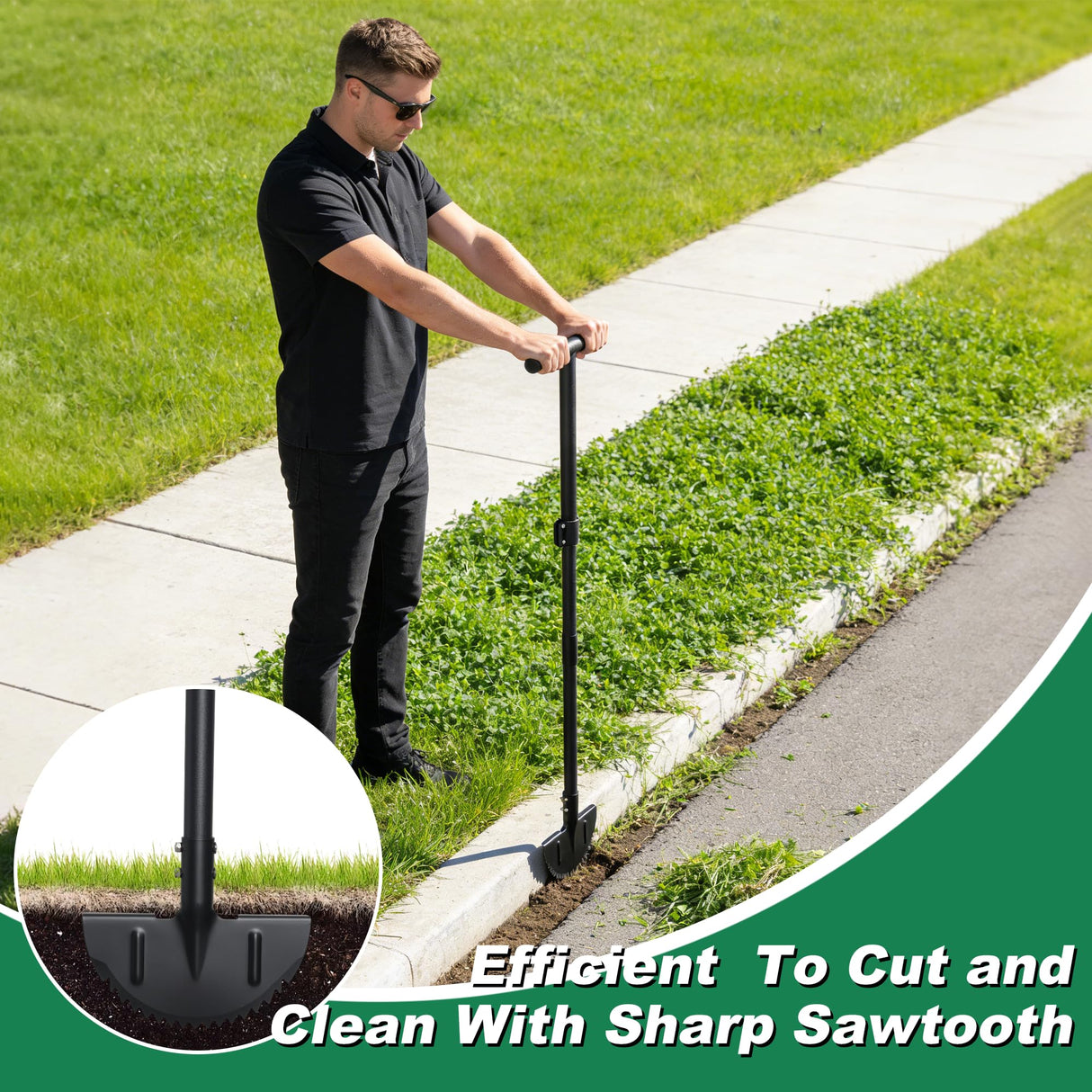 LLARGUEST Edger Lawn Tool, 49 Inch Long Handle Garden Edge with Saw Tooth Blade for Landscaping, Garden,Yard, Camping Heavy Duty Half Moon Edge with T-Grip,Garden Edging Tool