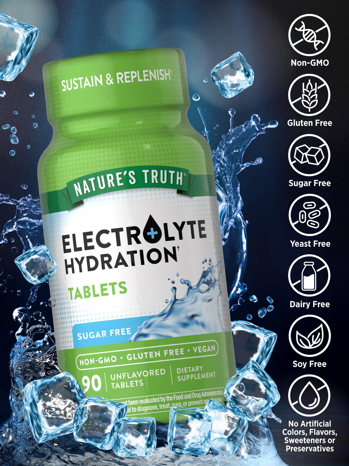 Nature's Truth Electrolyte Tablets | No Sugar | 90 Count | Vegan, Non-GMO & Gluten Free Hydration Supplement | with Minerals
