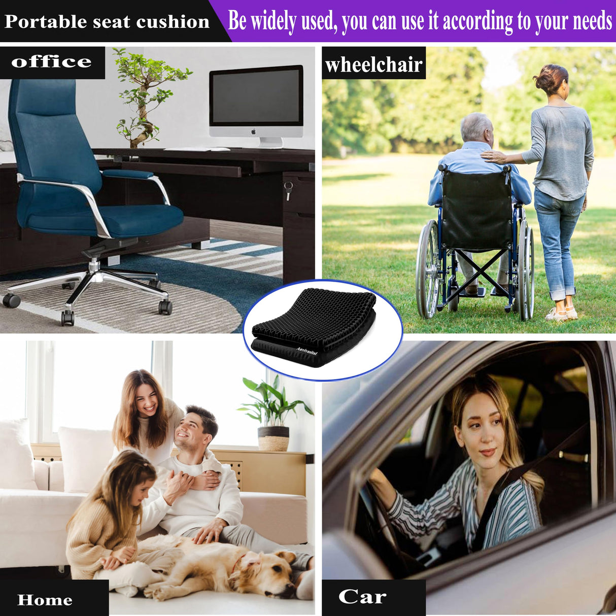 Plus Size Gel Seat Cushion for Long Sitting, Extra Large and Thick Pressure Relief Seat Cushion for Back, Hip, Sciatica, Tailbone Pain, Use for The Office, Car, Wheelchair, Stadium.(Black)