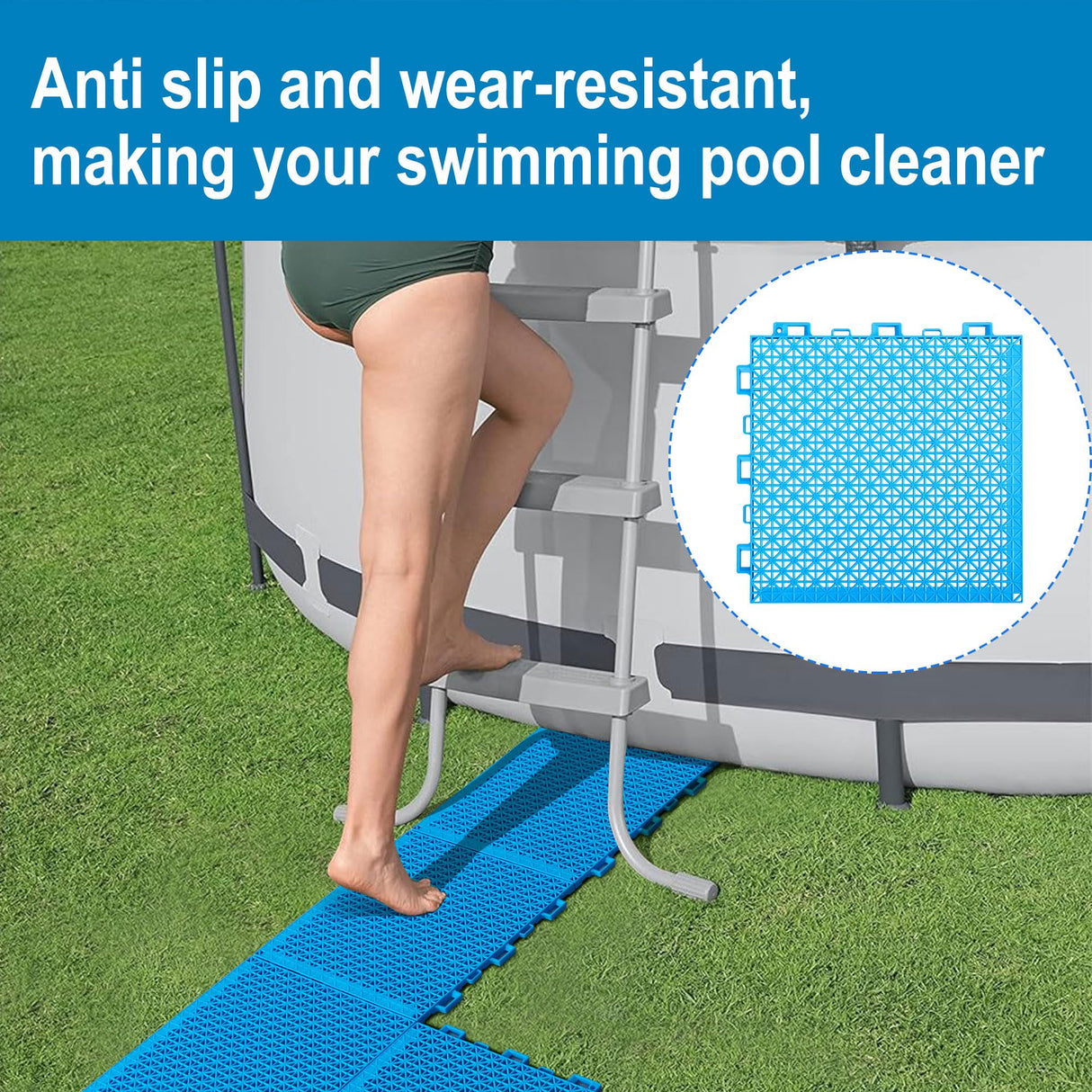 Moonoom 16 Pcs Ground Pool Drainage Walkway, 10.3" x 10.3" Floor Protector Mat, Non-Slip Plastic Modular Interlocking Cushion for Protecting Lawn and Away From Litter
