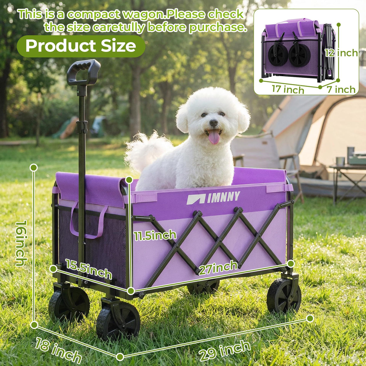 Aimnny Purple Small Collapsible Wagon Cart, Lightweight Folding Utility Cart with Wheels, 220lbs Capacity Portable Grocery Cart for Sporting Events, Garden, Shopping (Purple)