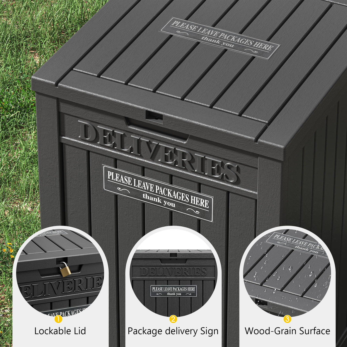 GULAIMOAO Package Delivery Box for Outside, Storage Box with Lockable Secure, Outdoor Resin Package Drop Container Waterproof for Backyard, Garden, Patio & Lawn, Black