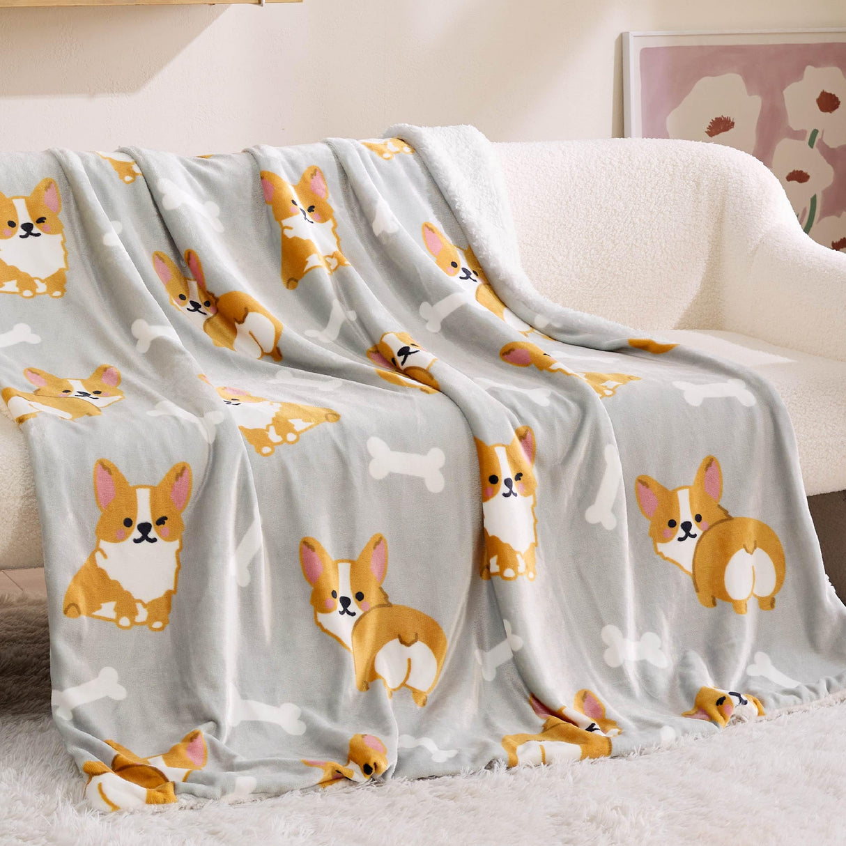 Bedsure Gentlesoft Corgi Blanket for Dog Lovers, Thick Warm Sherpa Throw Corgi Gifts for Women, Men, Kids, Teen Girls Boys, Teenage, Grandkids, Christmas Decor Winter Blanket with Dogs on it, 50"x60"