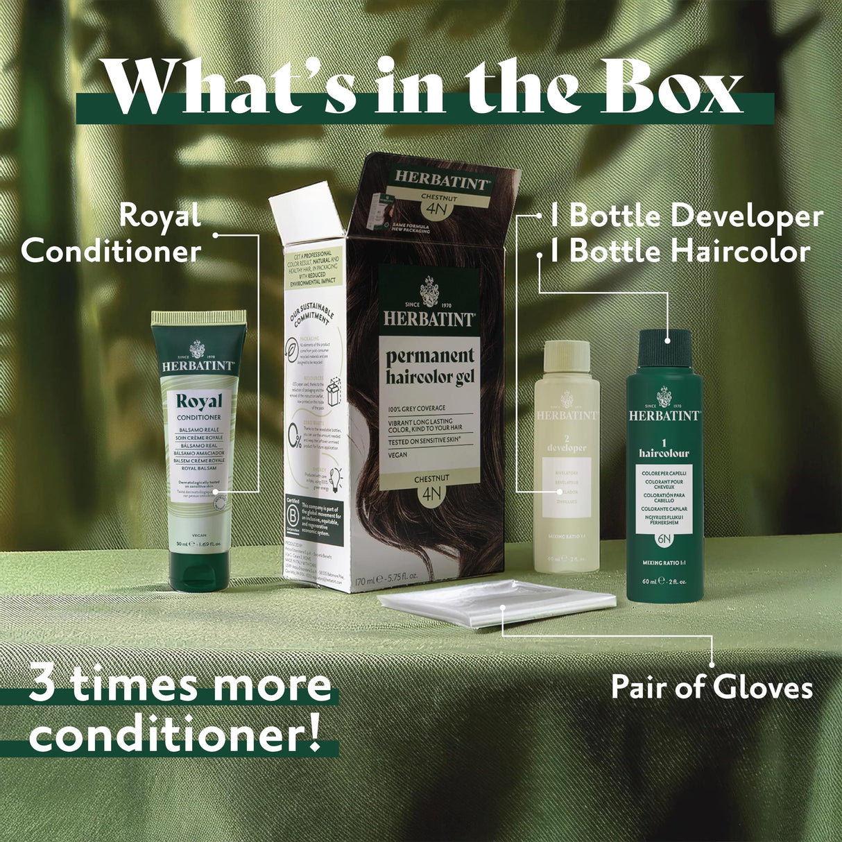 Herbatint Permanent Hair Dye - 5N Light Chestnut - For Up To 100% Gray Coverage of Resistant Gray Hair - Ammonia-Free, Alcohol-Free & Vegan - Salon Influenced Hair color 5.75 fl oz (4 Pack)