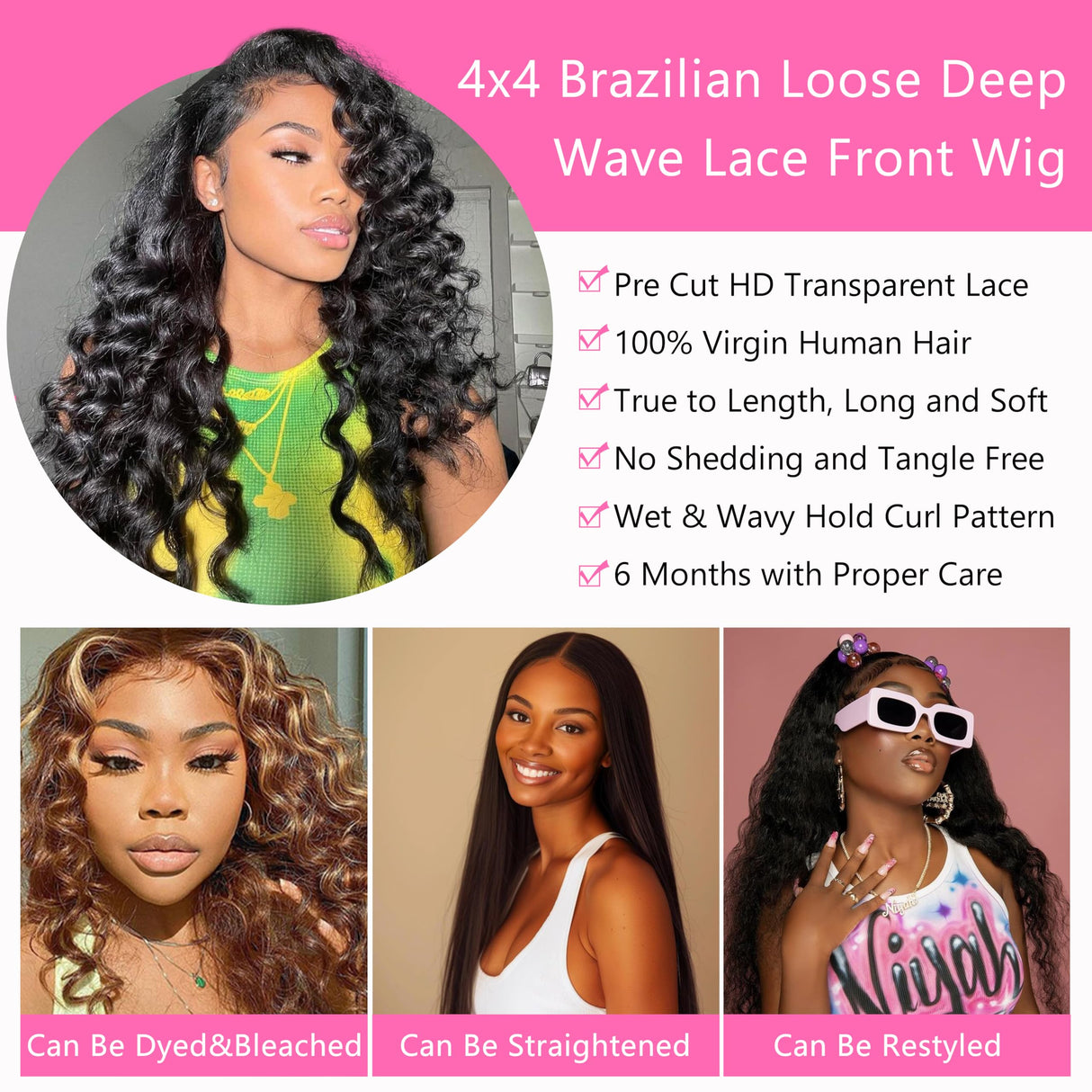 BINF Loose Wave Lace Front Wigs Human Hair 30 Inch Loose Deep Wave Wig Pre Plucked Pre Cut Glueless 4x4 Deep Wave Lace Closure Wig for Women HD Transparent Natural Black
