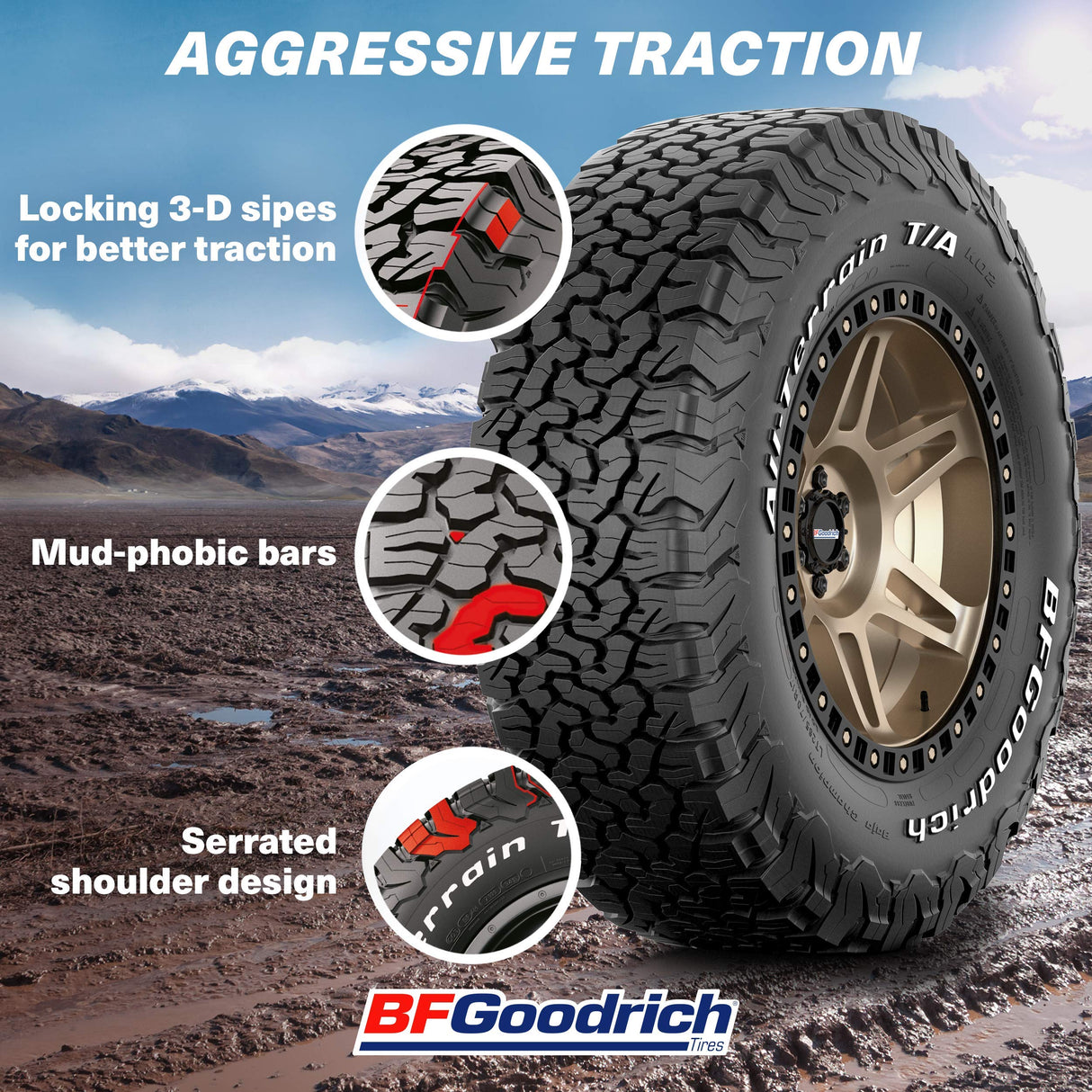 BFGoodrich All Terrain T/A KO2 Radial Car Tire for Light Trucks, SUVs, and Crossovers,34x10.50R17/D 120R 120R
