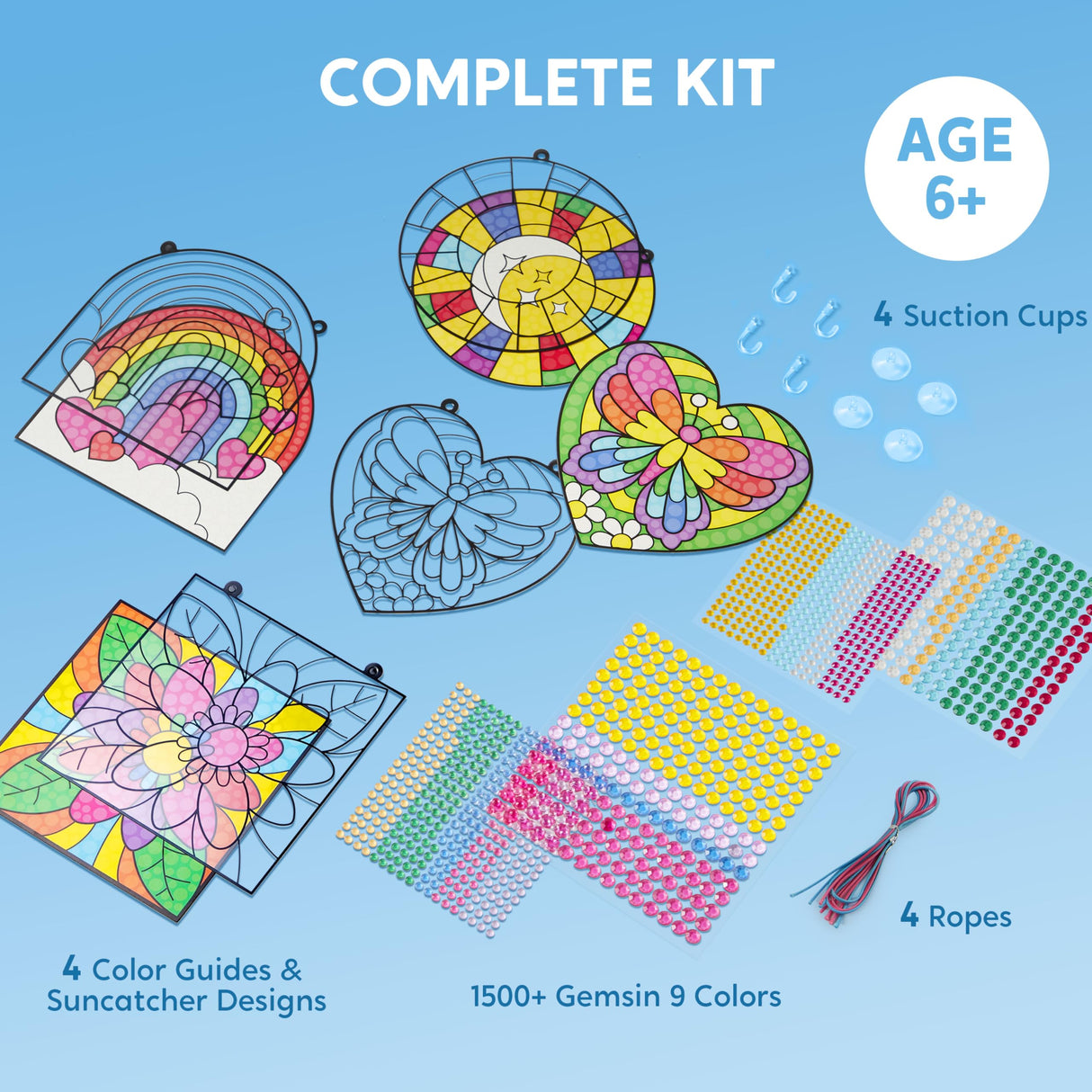 Klever Kits 4PCS Window Art Suncatcher Kits, Fun Gem Painting Kits, Diamond Art and Crafts for Boys Girls, Great Crafts Gift for Kids Birthdays Christmas Ages 6+