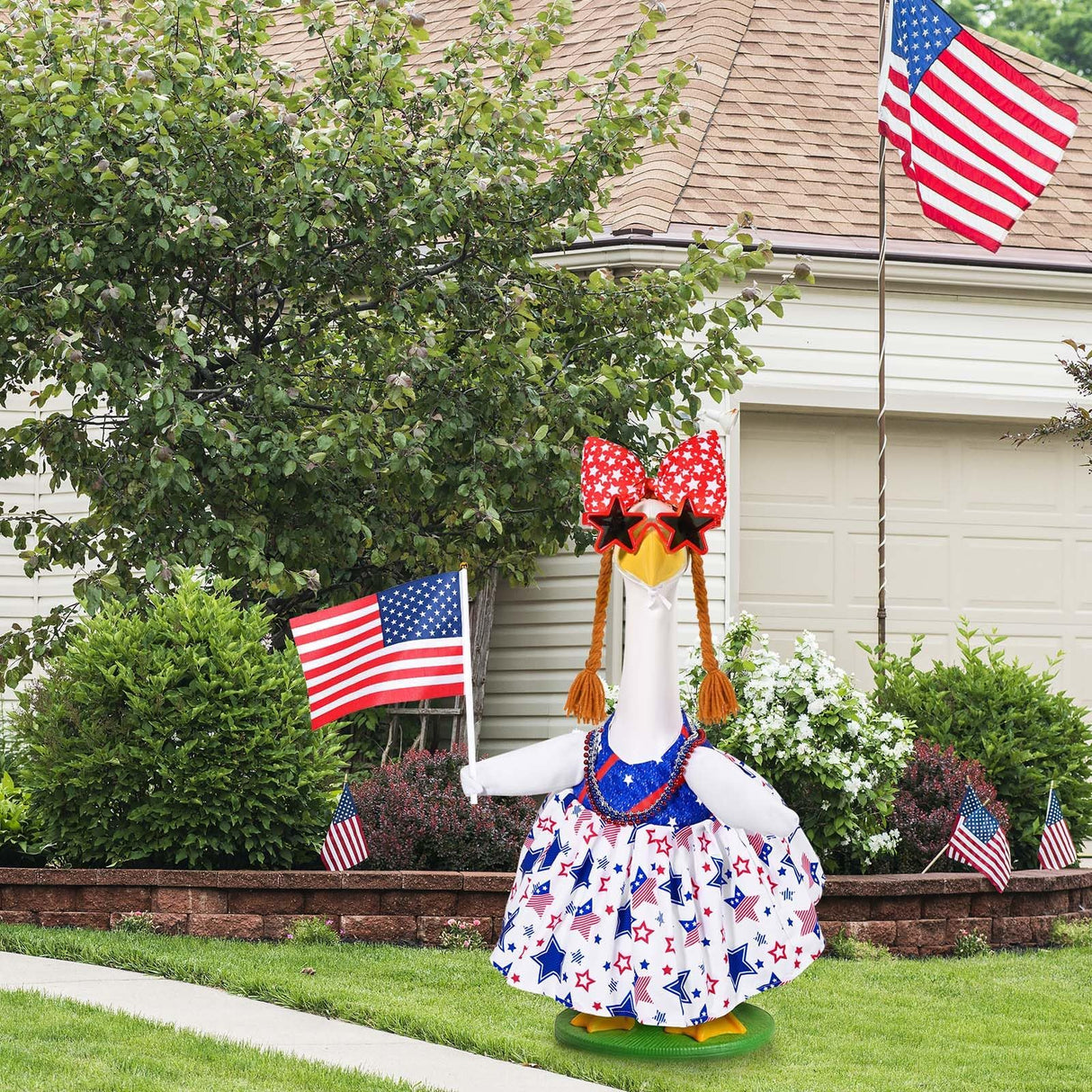 Patriotic Porch Goose Outfits 4th of July Goose Outfit Independence Day Lawn Porch Goose Clothes Fits 23" Cement Plastic Goose Statue for USA 250th Anniversary Outdoor Garden Yard Patio Decoration