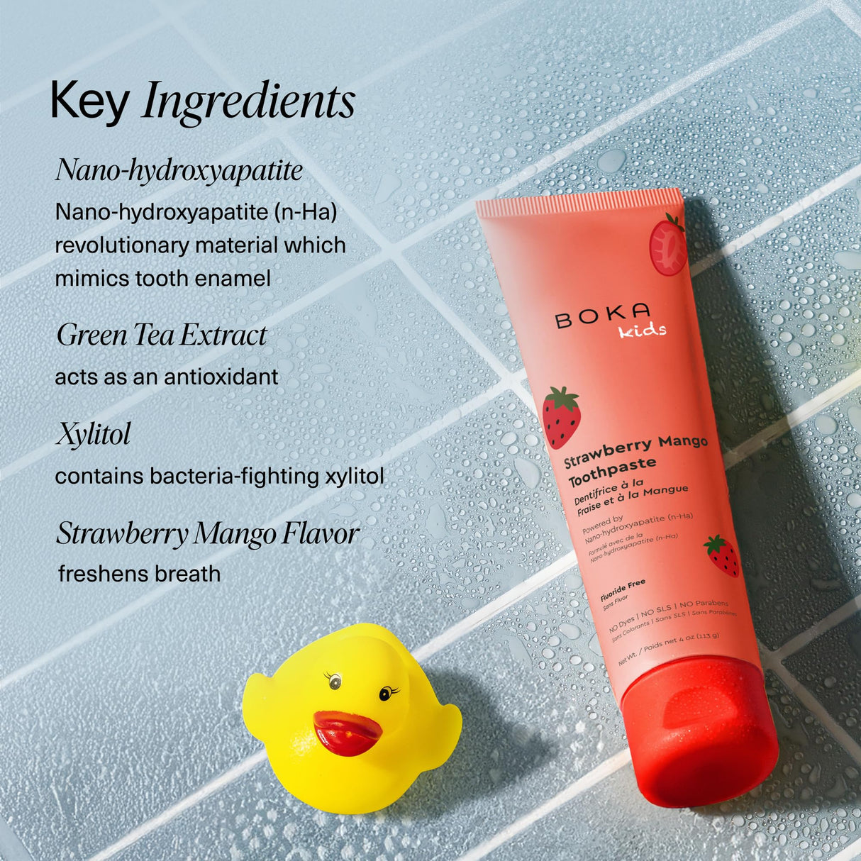 Boka Fluoride Free Toothpaste Nano Hydroxyapatite Toothpaste - Strawberry Mango Flavor, 4 oz 3Pk US Manufactured