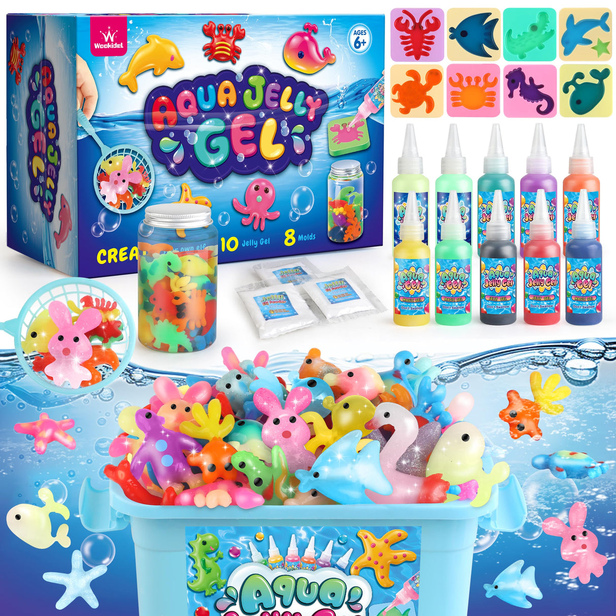 Magic Gel Water Elf Toy Kit, Aqua Fairy Water Gel Kit for Kids with 10PCS Aqua Jelly Gels & Animal Mold, Gift for Christmas, Easter, Birthday, New Year, Creative Art Craft Girls 6 7 8 9 10 Year Old