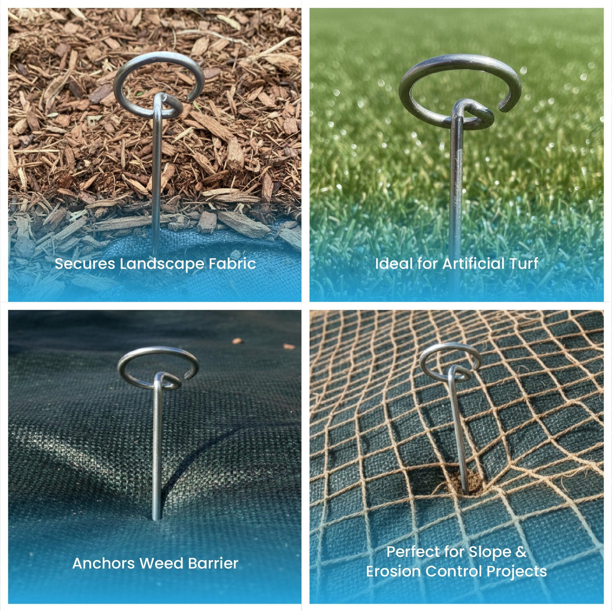 Super Geotextile Round Top Landscape Pins – 11 Gauge Heavy Duty 6 Inch Galvanized Steel Stakes for Landscape Fabric and Weed Barrier, 100 Pack