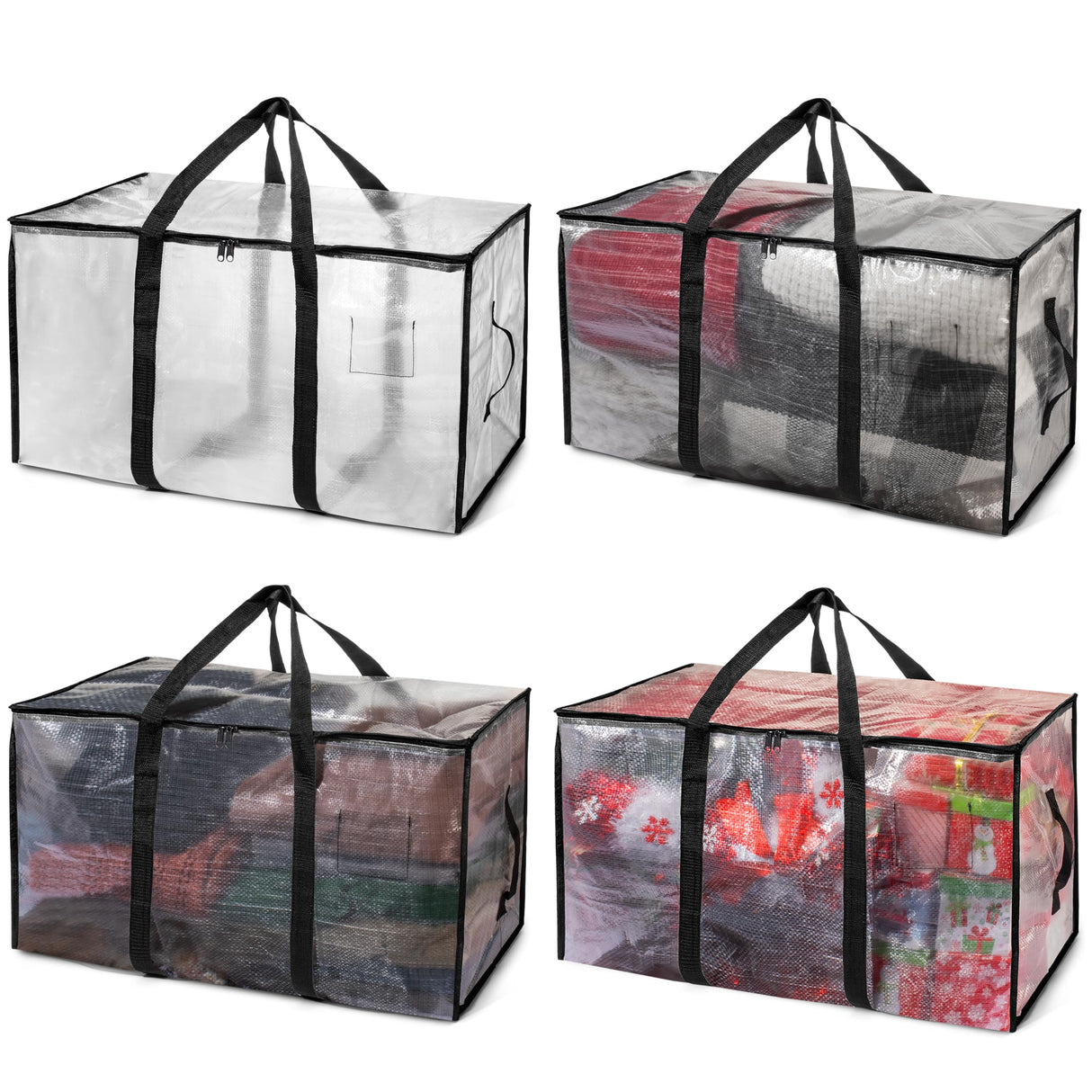 ClearSpace Heavy Duty Storage Bags Clear Storage Bins with Lids, Large Packing Boxes with Backpack Straps & Zippers College Dorm Moving Supplies, 4 Pack