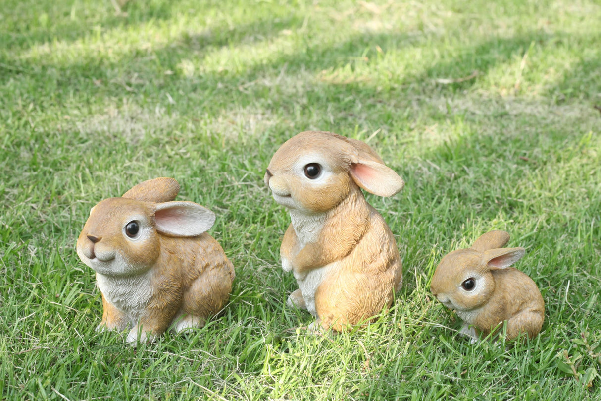 JORAE Bunny Statues Garden Decorations Set of 3 Outdoor Easter Rabbit Figurines for Yard Home Decor Table Animal Sculptures Indoor, Polyresin, Brown
